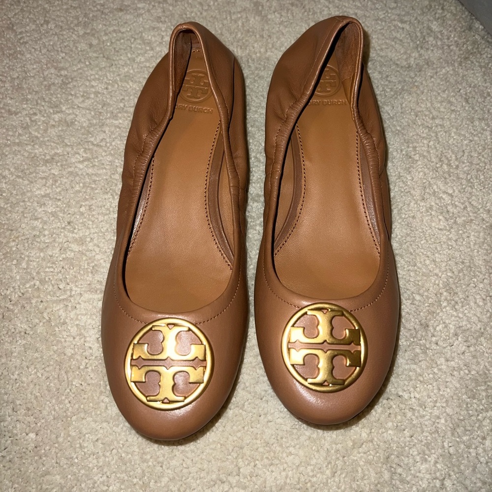 Tory Burch Chelsea Ballet Scrunch Back Nappa Leather Size 8